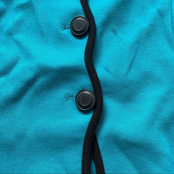 Bob Mackie Wearable Art Scallop Trim Cardigan Pockets New with Tags L Teal Blue - Picture 4 of 8